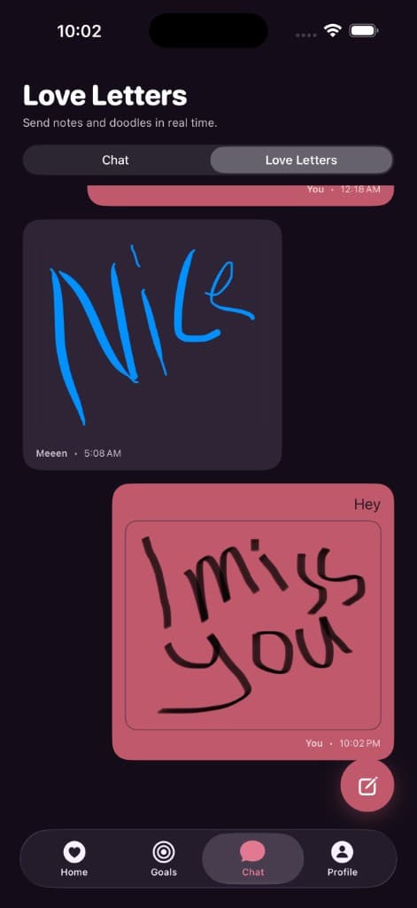 Couple Connect love letters tab