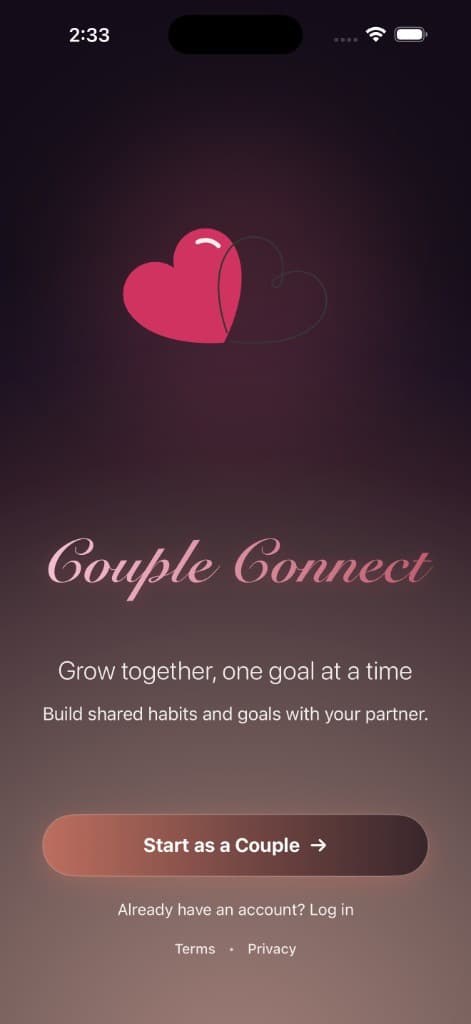 Welcome screen — Grow together, one goal at a time